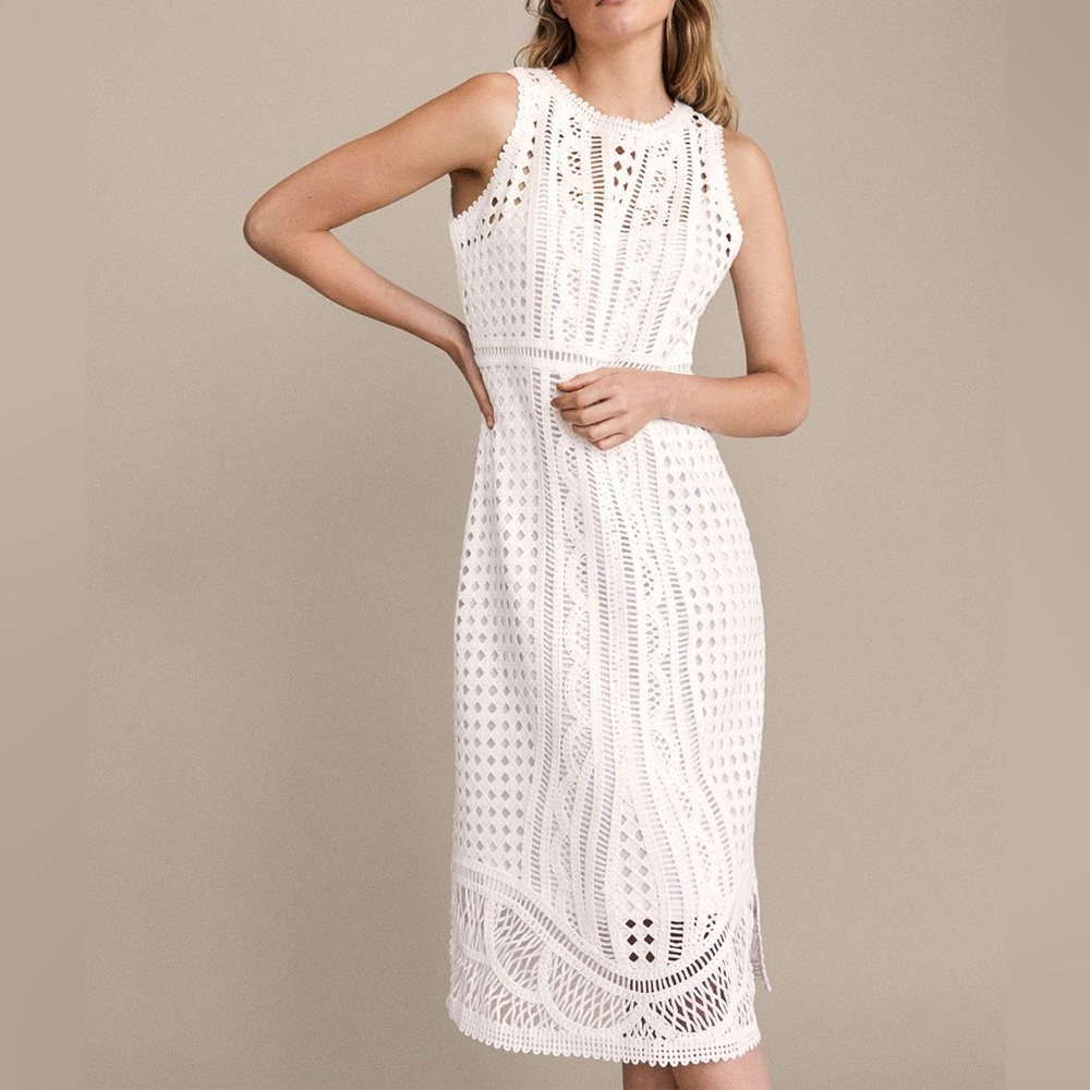 Massimo Dutti Crochet Midi Dress White
